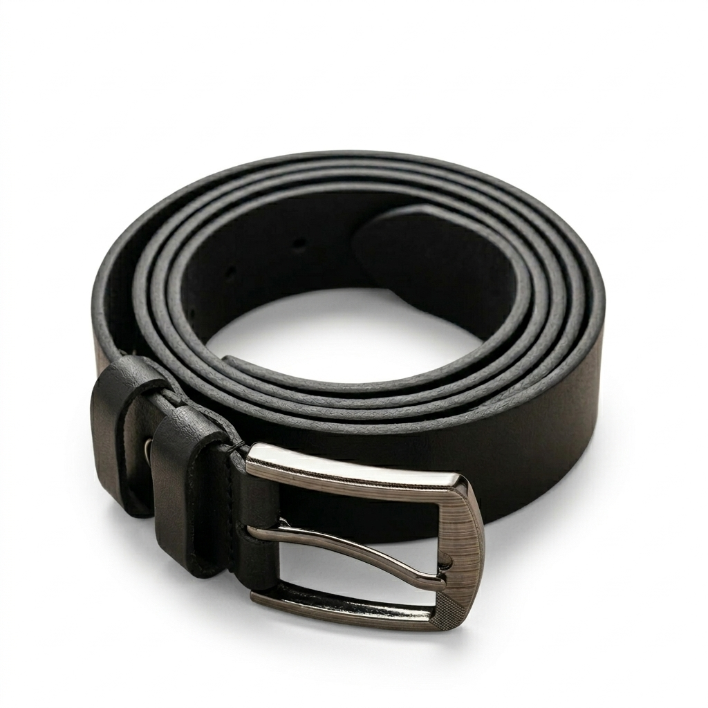 Premium Men's Black Leather Belt with Brushed Gunmetal Buckle